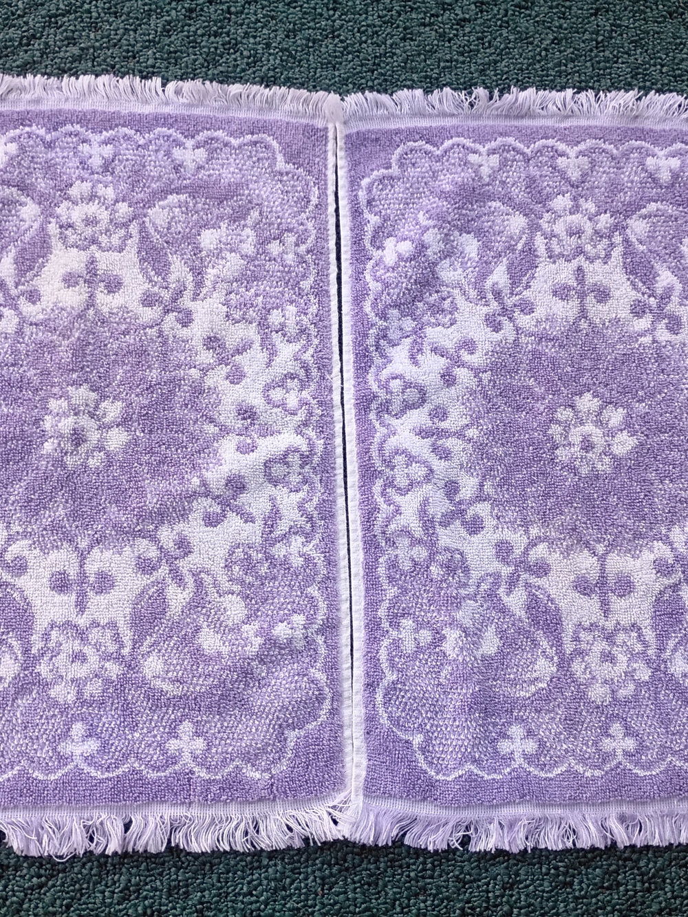 Pair of Matching Vtg 17 x 11 Purple and White Martex Hand Towels 100% Cotton